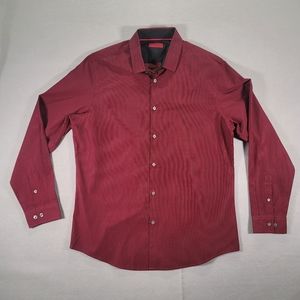 Alfani Shirt Mens L Maroon Burgundy Slim Fit Stretch Button Down